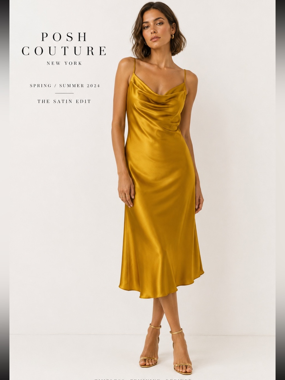 Posh Couture Satin Slip - Mustard Yellow